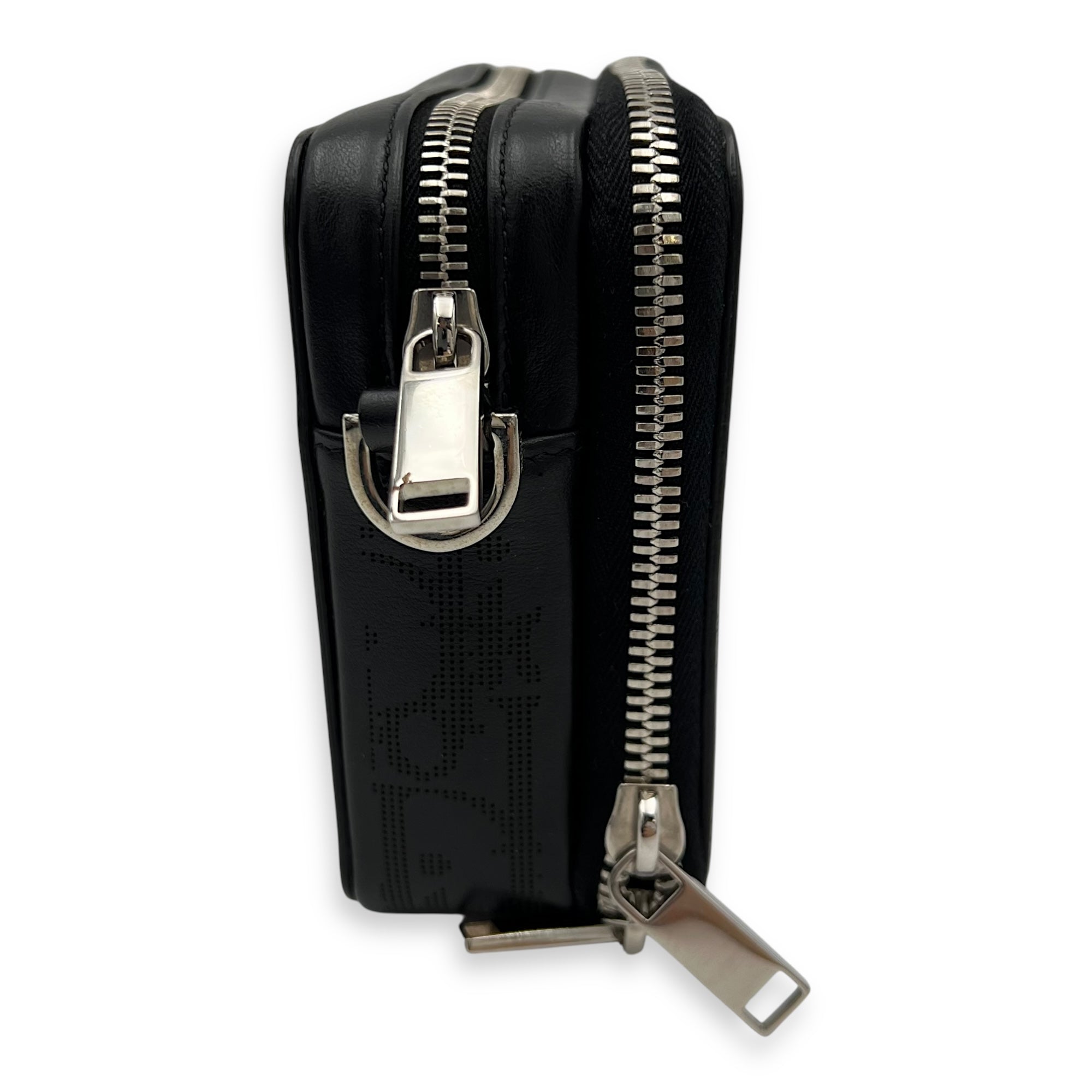Double Zip Small Black Galaxy Leather Crossbody Bag in Calfskin, Silver hardware - Image 5