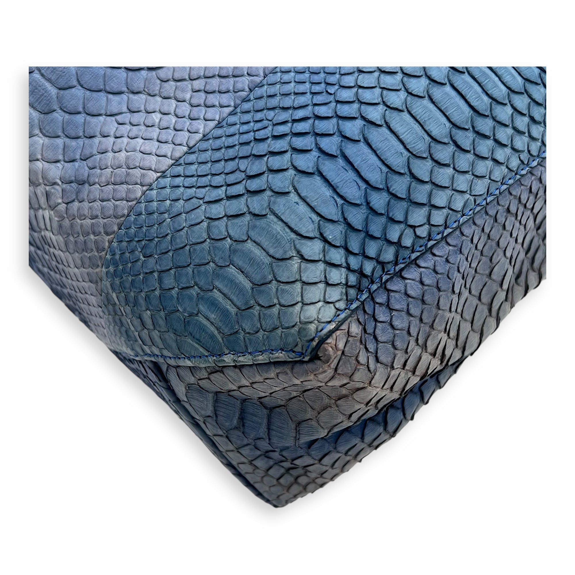 Cabas Tote Bag Blue in Python Leather, Gold hardware - Image 14