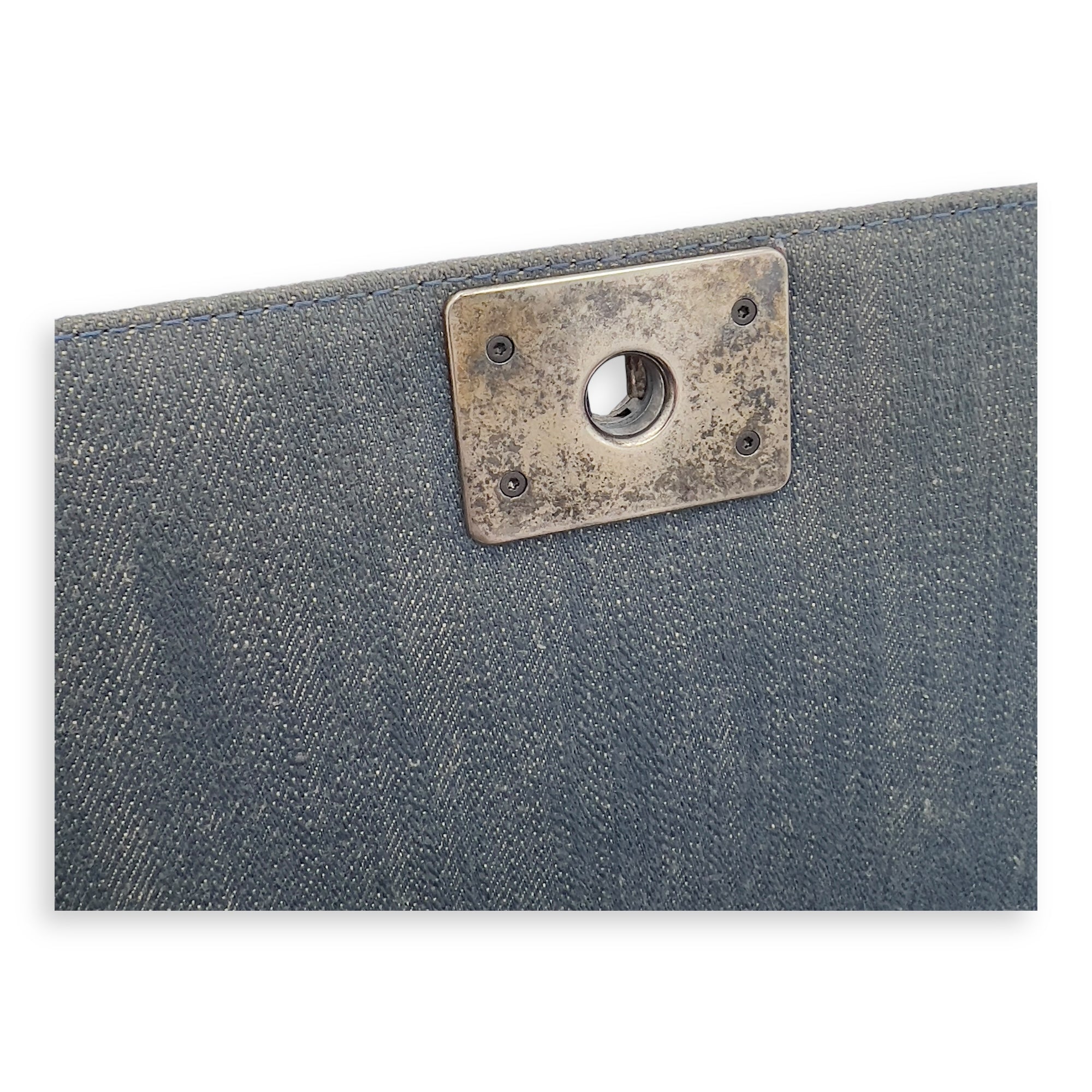 Boy Medium Blue Shoulder Bag in Denim, Ruthenium hardware - Image 9