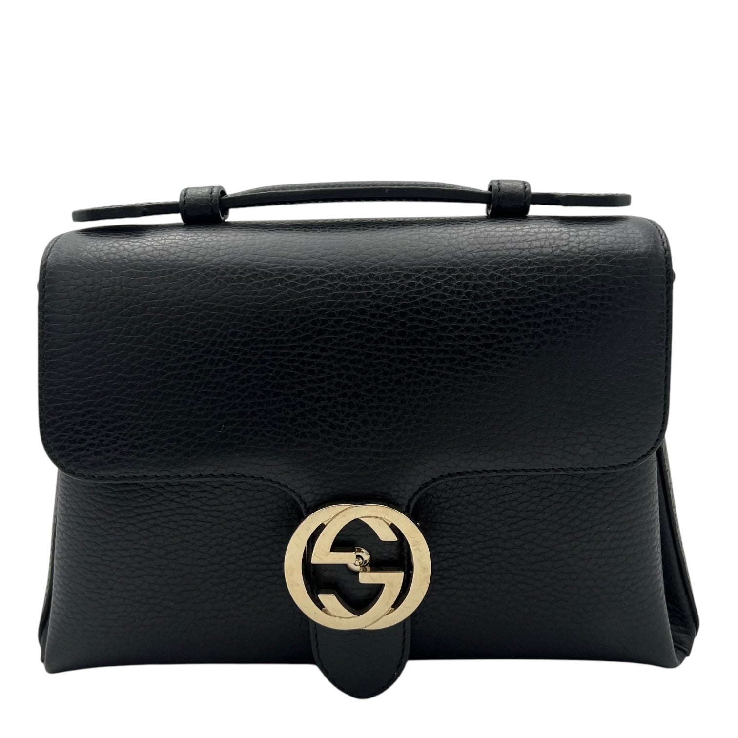 Interlocking G Top Handle Bag Black in Calfskin, Gold hardware