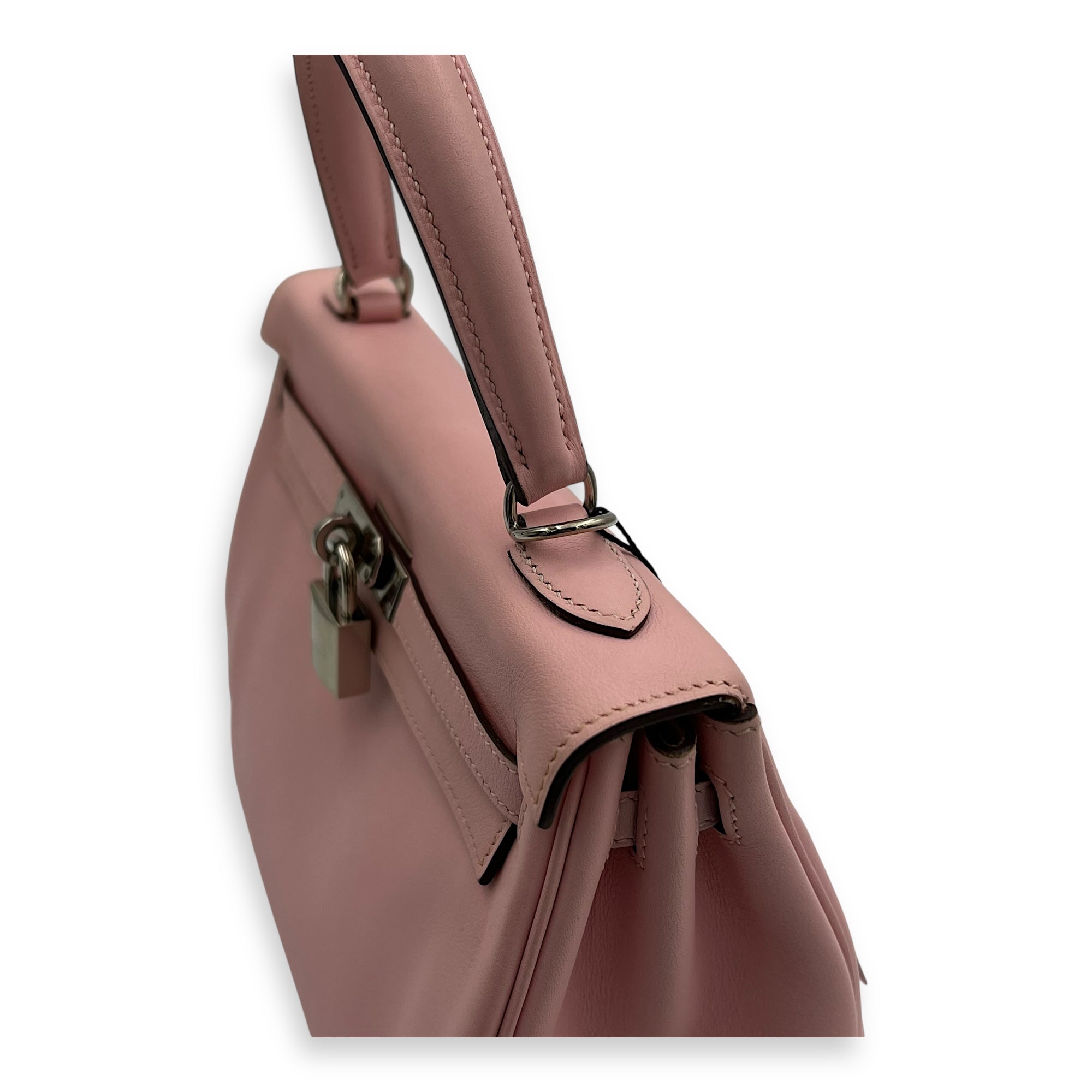 Kelly 25 Sakura Pink Top Handle Bag in Swift, Palladium hardware - Image 8