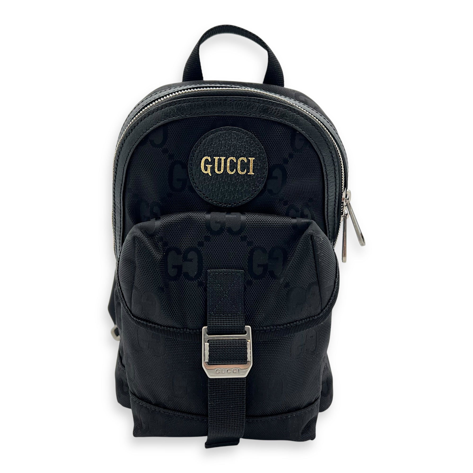 GG Backpack Black in Nylon, Silver hardware
