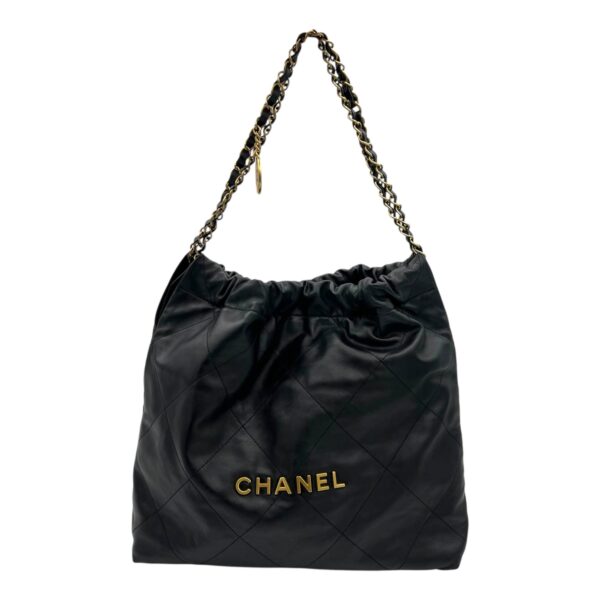 22 Tote Shoulder Bag Black in Calfskin, Gold hardware - Image 16