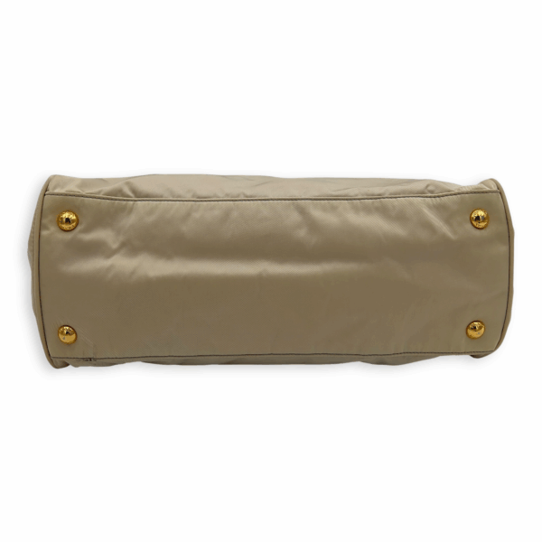 Logo Top Handle Bag Beige in Nylon, Gold hardware - Image 6