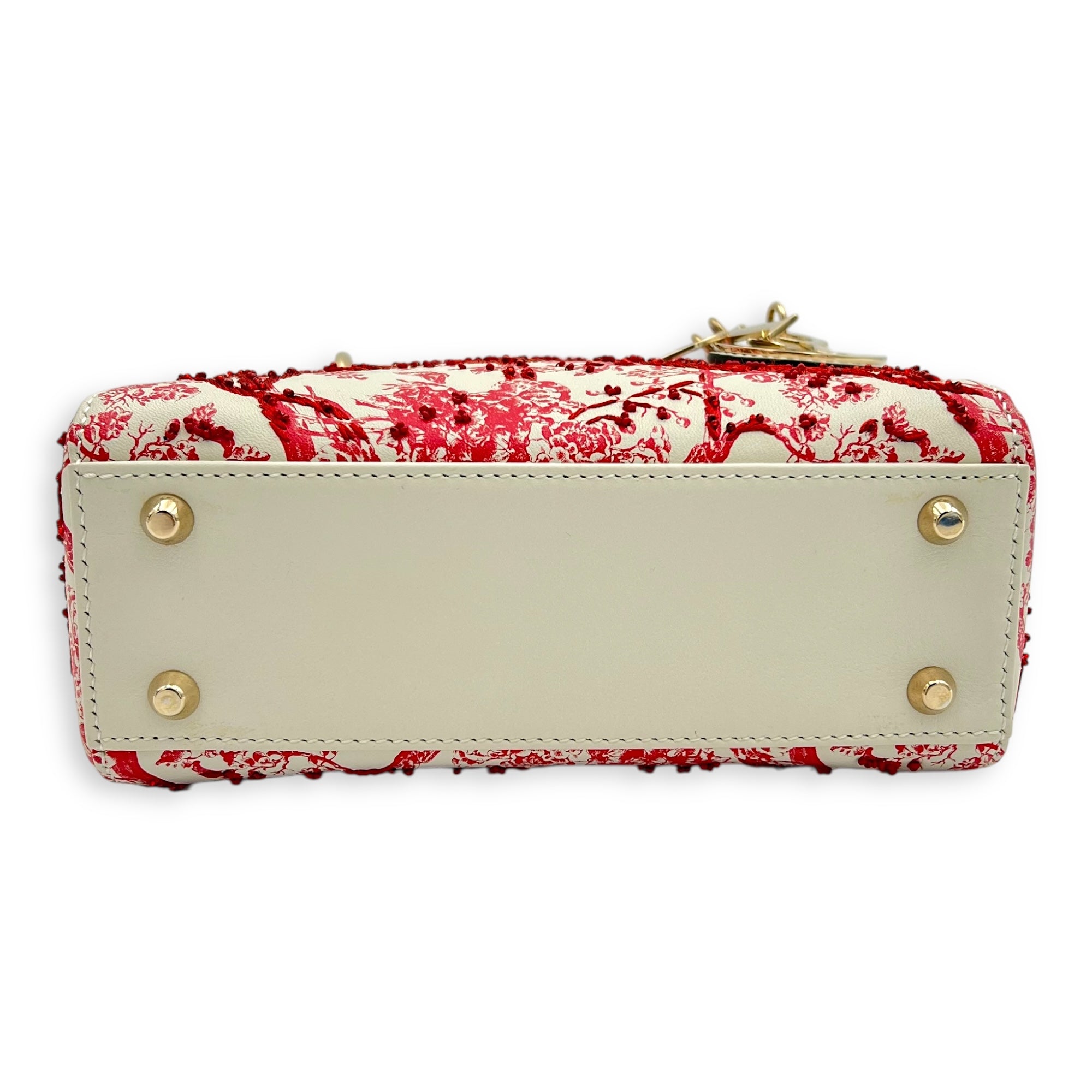 Lady Dior Mini White Top Handle Bag in Lambskin, Gold hardware - Image 6