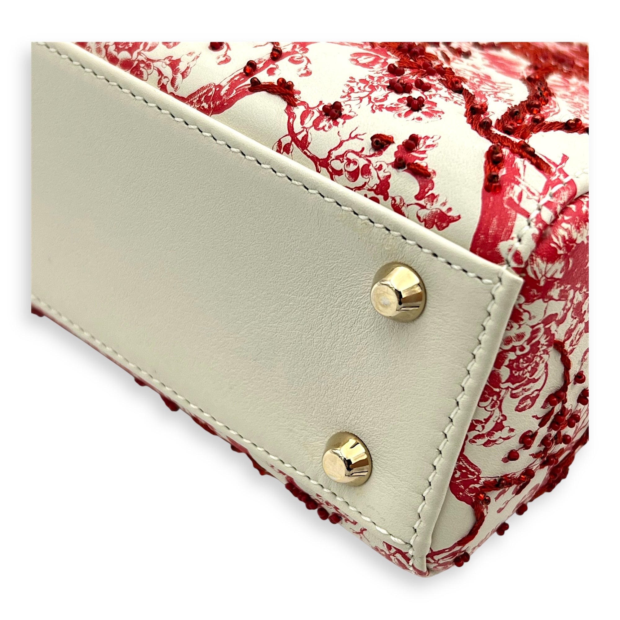 Lady Dior Mini White Top Handle Bag in Lambskin, Gold hardware - Image 8