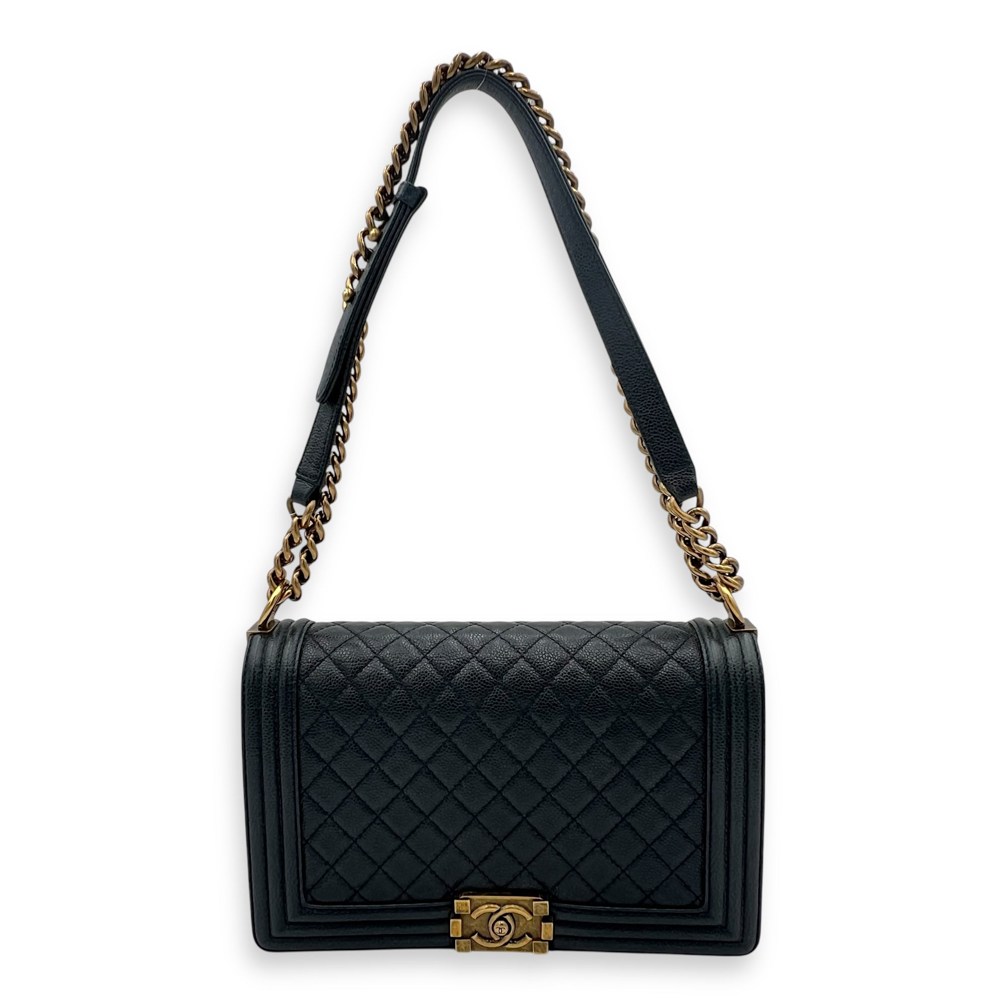 Boy Shoulder Bag Medium Blue in Caviar Leather, Gold hardware - Image 13