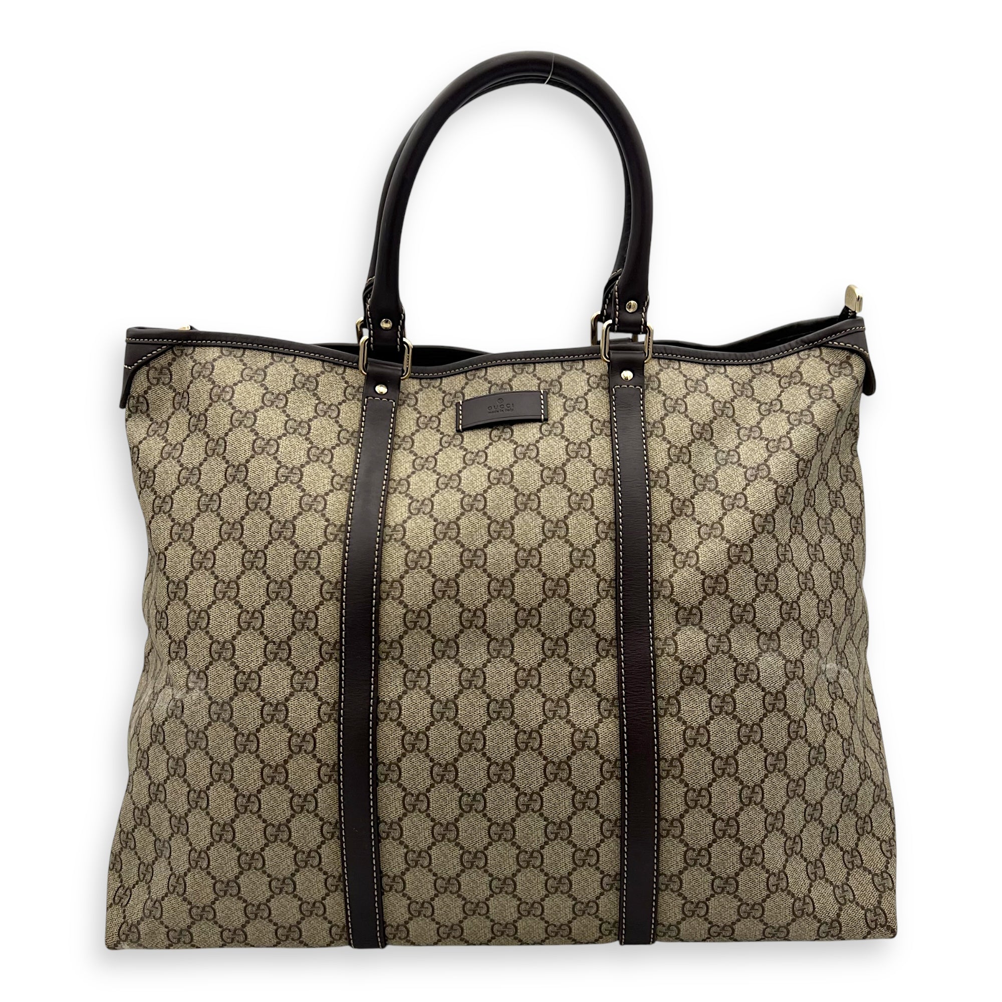 GG Tote Bag Brown in Jacquard, Gold hardware