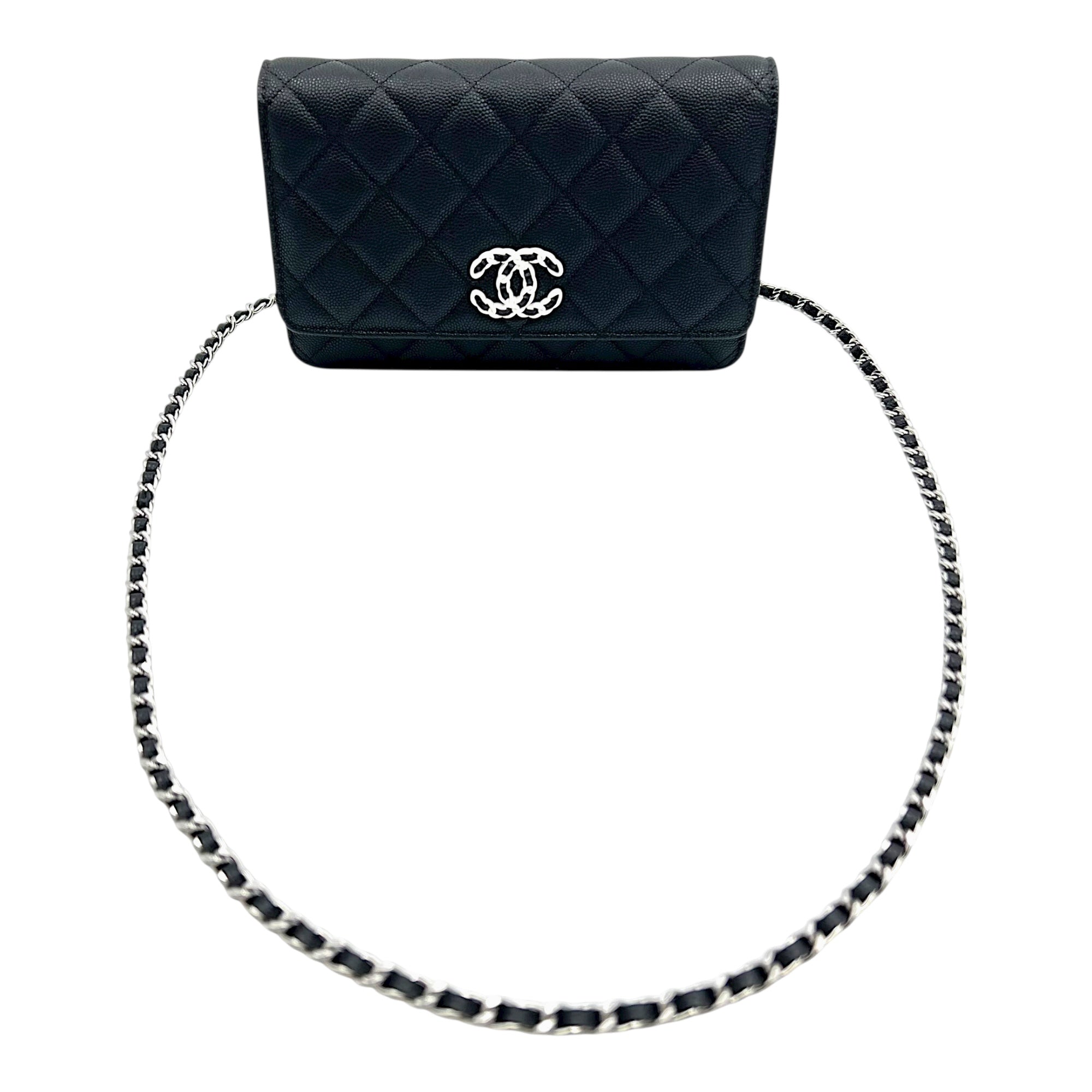 Classic Wallet On Chain Black in Caviar Leather, Silver hardware - Image 11