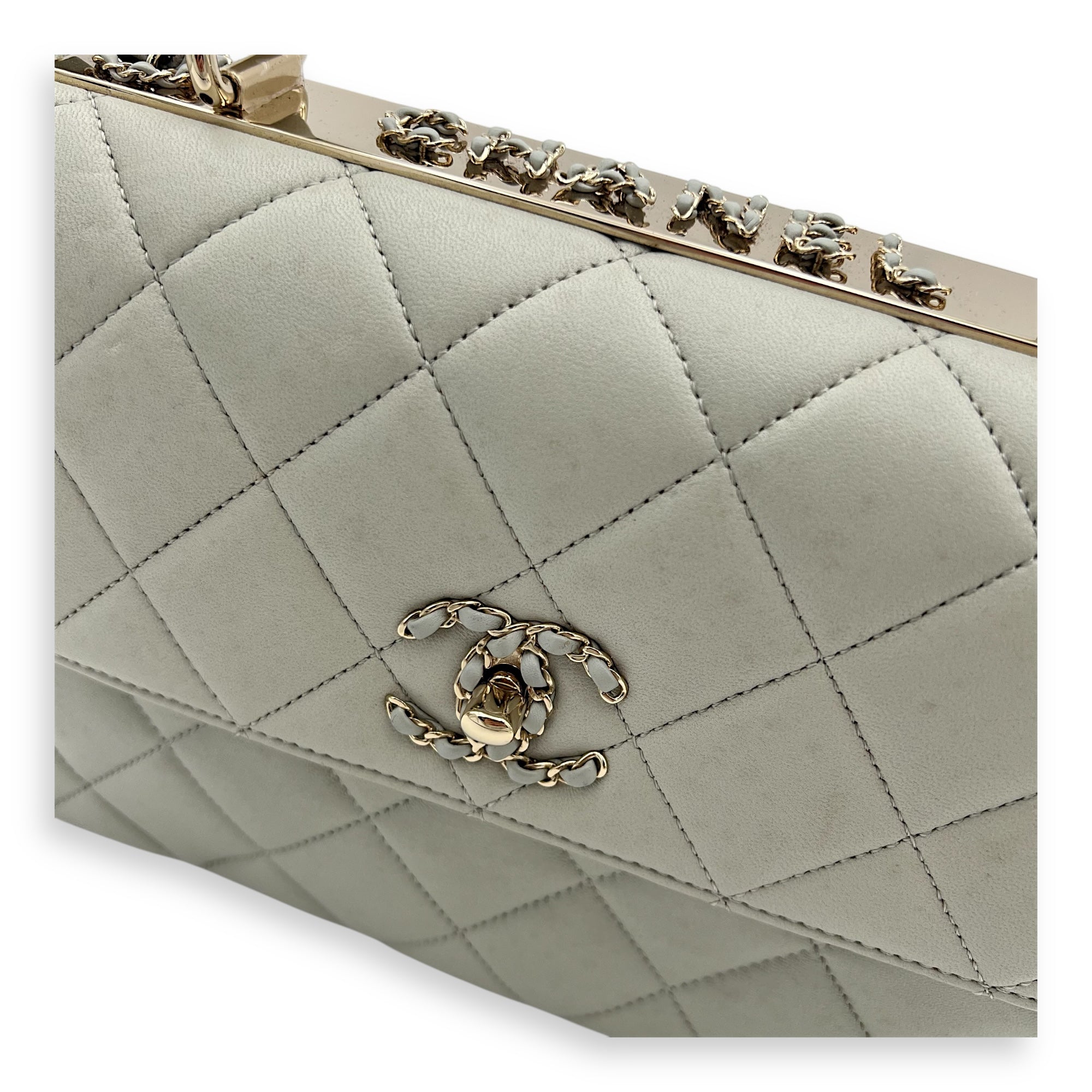 Trendy CC Top Handle Bag Blue in Lambskin, Gold hardware - Image 10