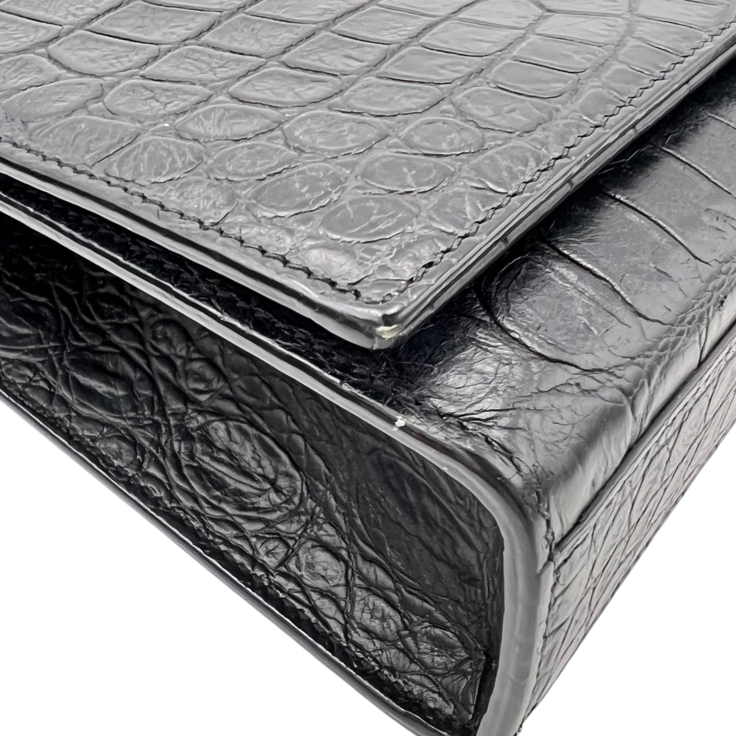 Kate Crossbody Bag Black in Crocodile Embossed Calfskin, Silver hardware - Image 9