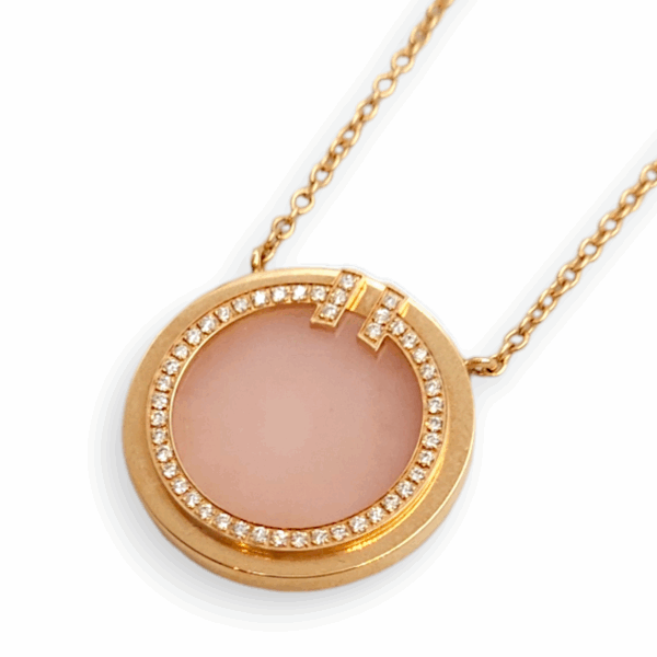 Diamond and Pinic Opal Circle Pendant 46 Diamonds Necklace in Rose Gold - Image 4